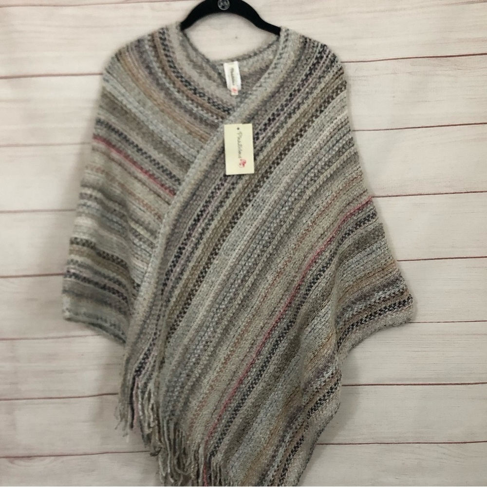 Pinklicious NWT Multicolor Striped Fringe Poncho One Size Boho